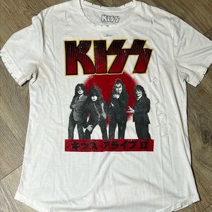 KISS Band Concert Retro Tee T-Shirt White Distressed Size Large